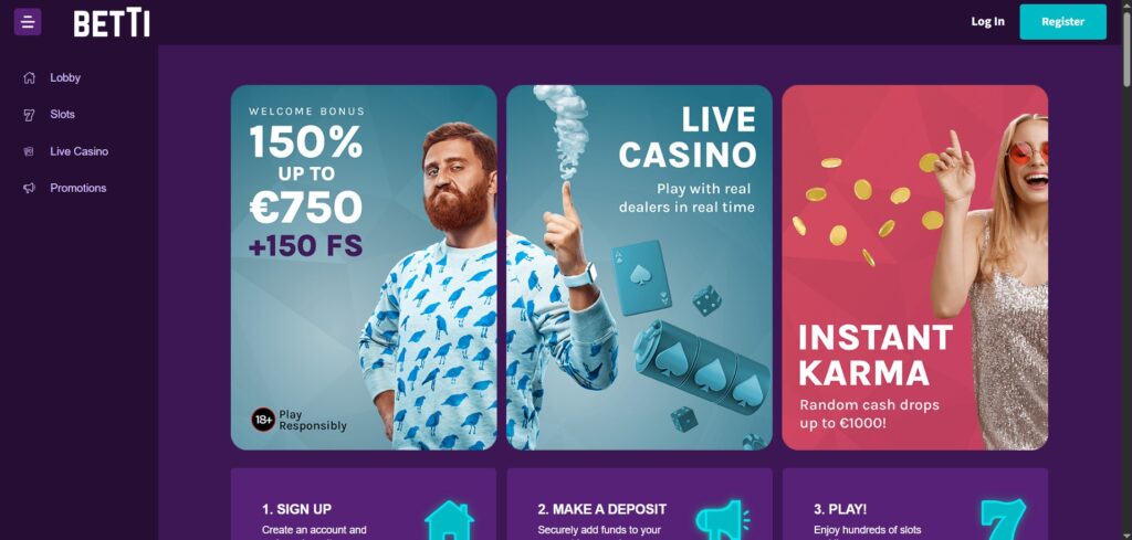 Explore Betti Casino homepage